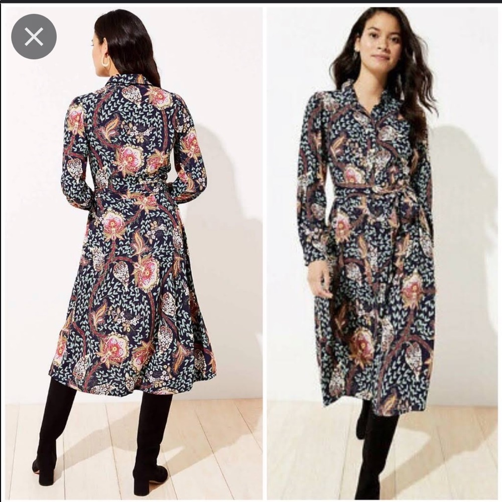 Loft shirt dress, paisley, floral vines